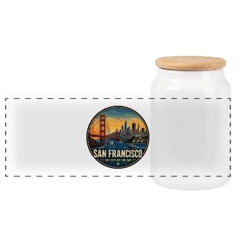 San Francisco City by the Bay Retro Emblem - Panoramic Cookie Jar with Wooden Lid - white - Front