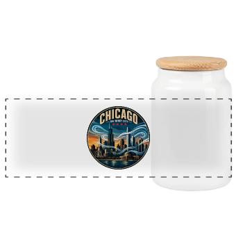 Chicago The Windy City Retro Skyline Badge - Panoramic Cookie Jar with Wooden Lid - white - Front