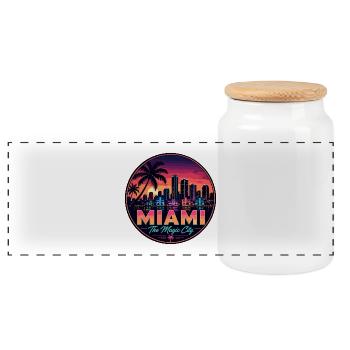 Miami Magic City Retro Sunset Palm Badge - Panoramic Cookie Jar with Wooden Lid - white - Front