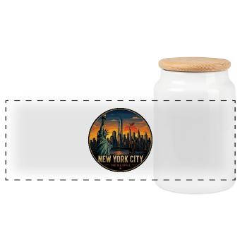 New York City Big Apple Retro Skyline Badge - Panoramic Cookie Jar with Wooden Lid - white - Front