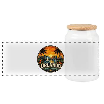 Orlando The City Beautiful Retro Orange Badge - Panoramic Cookie Jar with Wooden Lid - white - Front