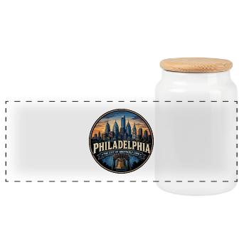 Emblème rétro de la ville de l’amour fraternel de Philadelphie - Boîte à biscuits avec couvercle en bois - blanc - Devant