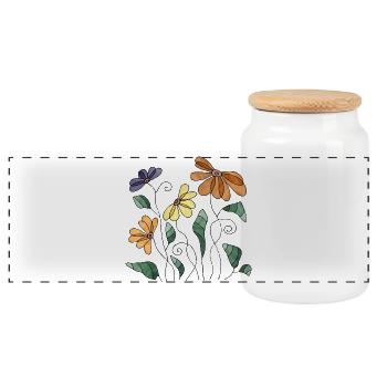 Flowers - Panoramic Cookie Jar with Wooden Lid - white - Front