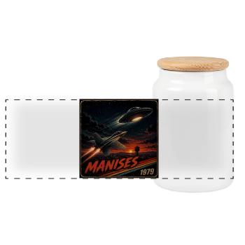 Manises UFO 1979 - Panoramic Cookie Jar with Wooden Lid - white - Front