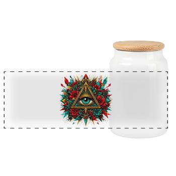 All Seeing Eye Providence Triangle Flowers - Panoramic Cookie Jar with Wooden Lid - white - Front