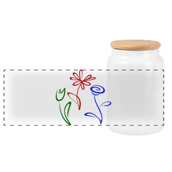 Three flowers - Panoramic Cookie Jar with Wooden Lid - white - Front