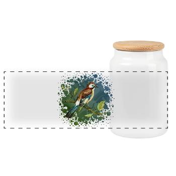Colorful bird - Panoramic Cookie Jar with Wooden Lid - white - Front