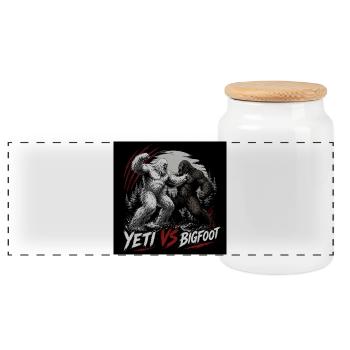 Yeti vs Bigfoot - Panoramic Cookie Jar with Wooden Lid - white - Front
