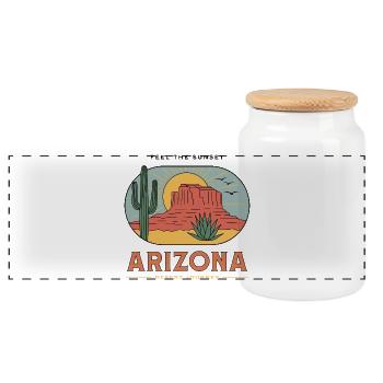 Coucher de soleil rétro dans le désert de l’Arizona - Boîte à biscuits avec couvercle en bois - blanc - Devant