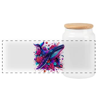 Cosmic Whale Universe Flowers Surrealism - Panoramic Cookie Jar with Wooden Lid - white - Front