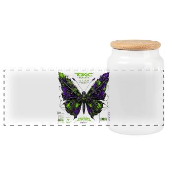 Cyberpunk Butterfly Toxic Insect Neon - Panoramic Cookie Jar with Wooden Lid - white - Front