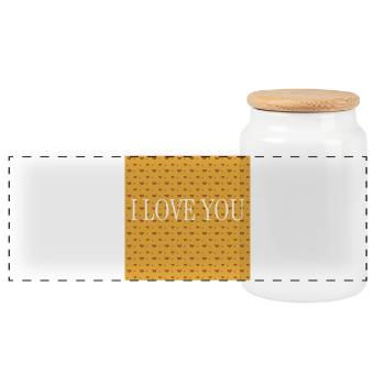 I Love You Orange Heart Pattern - Panoramic Cookie Jar with Wooden Lid - white - Front
