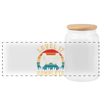 Level 17 complete – 17th anniversary gift - Panoramic Cookie Jar with Wooden Lid - white - Front