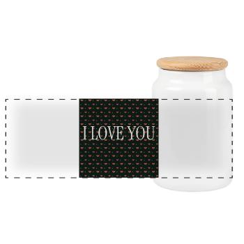 I Love You – Repeated Hearts Pattern - Panoramic Cookie Jar with Wooden Lid - white - Front