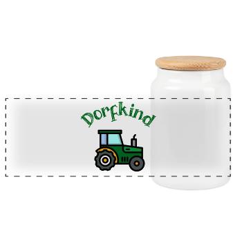 Village Kid Tractor Farmer Country Life Tractor - Panoramic Cookie Jar with Wooden Lid - white - Front