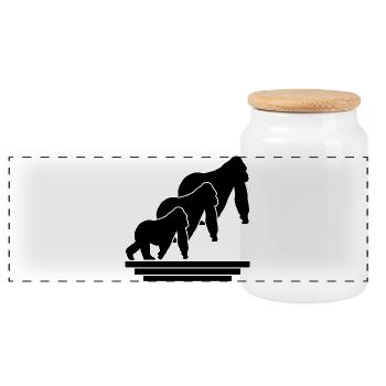 Monkey Family - Panoramic Cookie Jar with Wooden Lid - white - Front