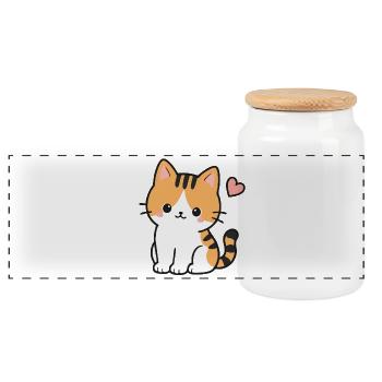 Kawaii Chat tigré orange mignon avec un cœur - Boîte à biscuits avec couvercle en bois - blanc - Devant