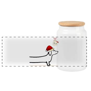 Christmas Dog Dachshund - Panoramic Cookie Jar with Wooden Lid - white - Front