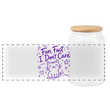 Fun Fact: I Don't Care - Funny Cat - Panoramic Cookie Jar with Wooden Lid - white - Front