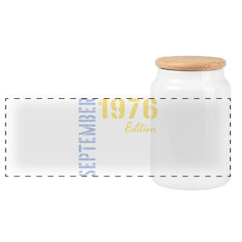 September 1976, 50th birthday - Panoramic Cookie Jar with Wooden Lid - white - Front