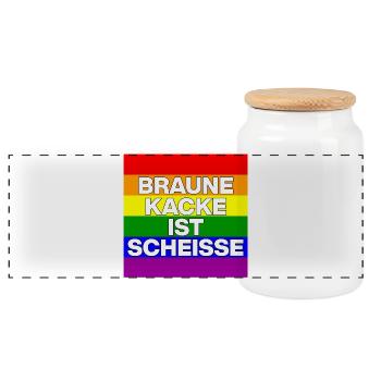 BRAUNE KACKE IST SCHEISSE, NO NZS, NO AFD, WEISS - Panorama Keksdose mit Holzdeckel - Weiß - Vorne