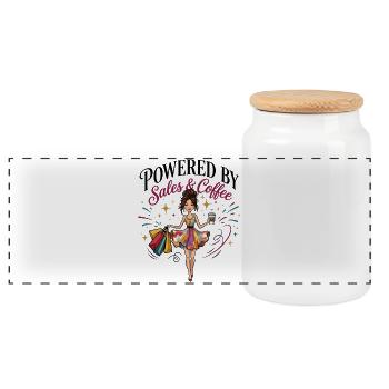 Propulsée par les ventes & Coffee White Woman - Boîte à biscuits avec couvercle en bois - blanc - Devant