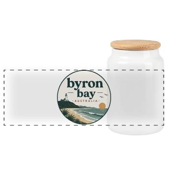 Byron Bay Coastal Magic - Panoramic Cookie Jar with Wooden Lid - white - Front