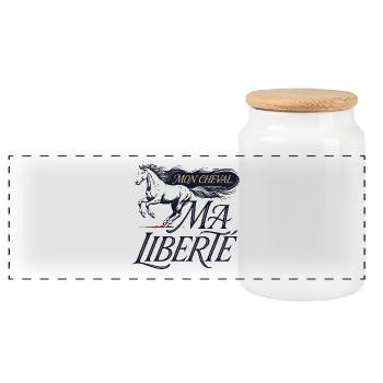 Cheval – Mon Cheval, Ma Liberté - Boîte à biscuits avec couvercle en bois - blanc - Devant