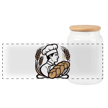 Baecker Hefezopf Logo - Panoramic Cookie Jar with Wooden Lid - white - Front