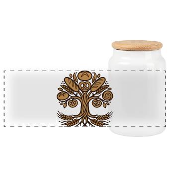 Tree of Life Pretzel Bread Logo - Panoramic Cookie Jar with Wooden Lid - white - Front
