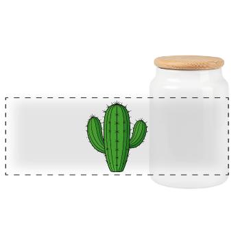 Green Columnar Cactus – Sweet Desert Plant - Panoramic Cookie Jar with Wooden Lid - white - Front