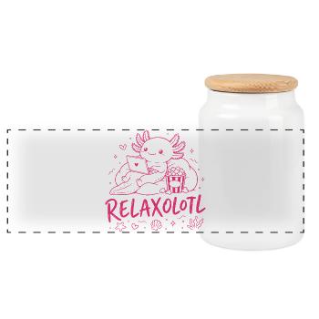 RELAXOLOTL - Cute Relaxing AXOLOTL - Panoramic Cookie Jar with Wooden Lid - white - Front