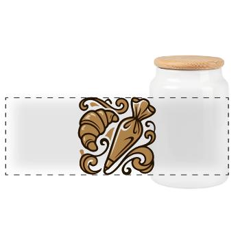 Croissant Piping Bag Icon - Panoramic Cookie Jar with Wooden Lid - white - Front