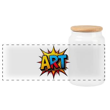 Pop Art "ART" – Gaudy Art Typography Design - Panoramic Cookie Jar with Wooden Lid - white - Front