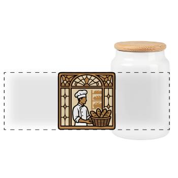 Baeckerei Shop Window Logo - Panoramic Cookie Jar with Wooden Lid - white - Front