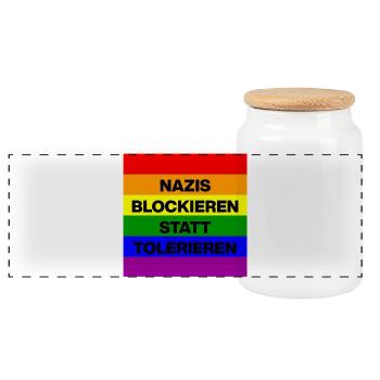 NAZIS BLOCKIEREN STATT TOLERIEREN, LGBTQ COMUNITY - Panorama Keksdose mit Holzdeckel - Weiß - Vorne