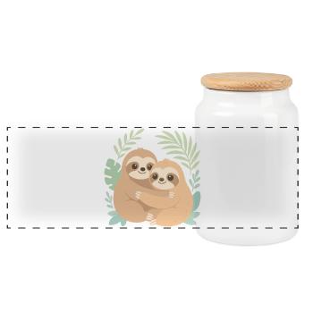 Cute Sloths: Cuddling in the Pastel Jungle - Panoramic Cookie Jar with Wooden Lid - white - Front