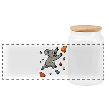 Koala Bouldering Dyno – Climbing Jump - Panoramic Cookie Jar with Wooden Lid - white - Front
