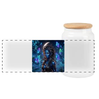 Blue Crystal Siren - Panoramic Cookie Jar with Wooden Lid - white - Front