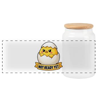 Cute Angry Chick In Egg Shell Cartoon - Panoramic Cookie Jar with Wooden Lid - white - Front