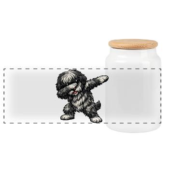 Dabbing Bergamo Shepherd Dog - Panoramic Cookie Jar with Wooden Lid - white - Front