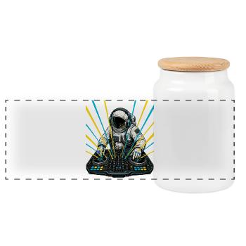 Astronaut DJ Laser - Panoramic Cookie Jar with Wooden Lid - white - Front