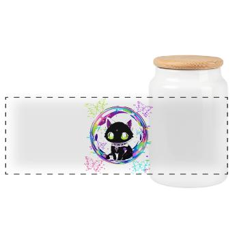 Cyber Cat Bubble - Panoramic Cookie Jar with Wooden Lid - white - Front