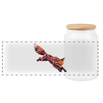 Geometric Cyber Fox - Panoramic Cookie Jar with Wooden Lid - white - Front