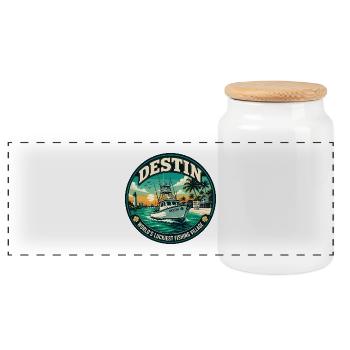 Emblème rétro du village de pêcheurs le plus chanceux de Destin - Boîte à biscuits avec couvercle en bois - blanc - Devant