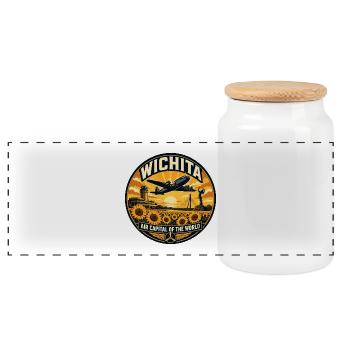 Wichita Air Capital Retro Aviation Badge - Panoramic Cookie Jar with Wooden Lid - white - Front