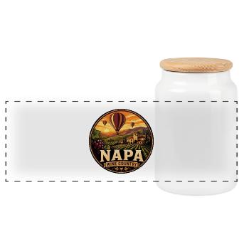 Napa Valley Wine Country Vintage Hot Air Balloon - Panoramic Cookie Jar with Wooden Lid - white - Front