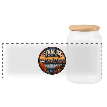 Syracuse The Salt City Retro Lake Skyline Badge - Panoramic Cookie Jar with Wooden Lid - white - Front