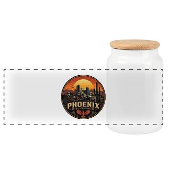 Phoenix Valley of the Sun Retro Saguaro Badge - Panoramic Cookie Jar with Wooden Lid - white - Front