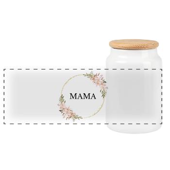Gold Ring Floral Frame Pink - Panoramic Cookie Jar with Wooden Lid - white - Front